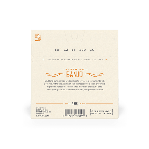 D'Addario EJ55 5-String Banjo Strings, Phosphor Bronze, Medium, 10-23