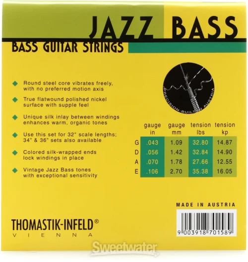 Thomastik Jazz Flat Wound-Nickel Bass Guitar Strings .43-.106