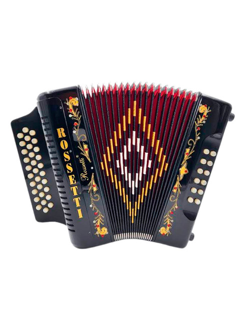 Rossetti 3 Row, 31 treble, 12 bass Diatonic button gloss black accordion