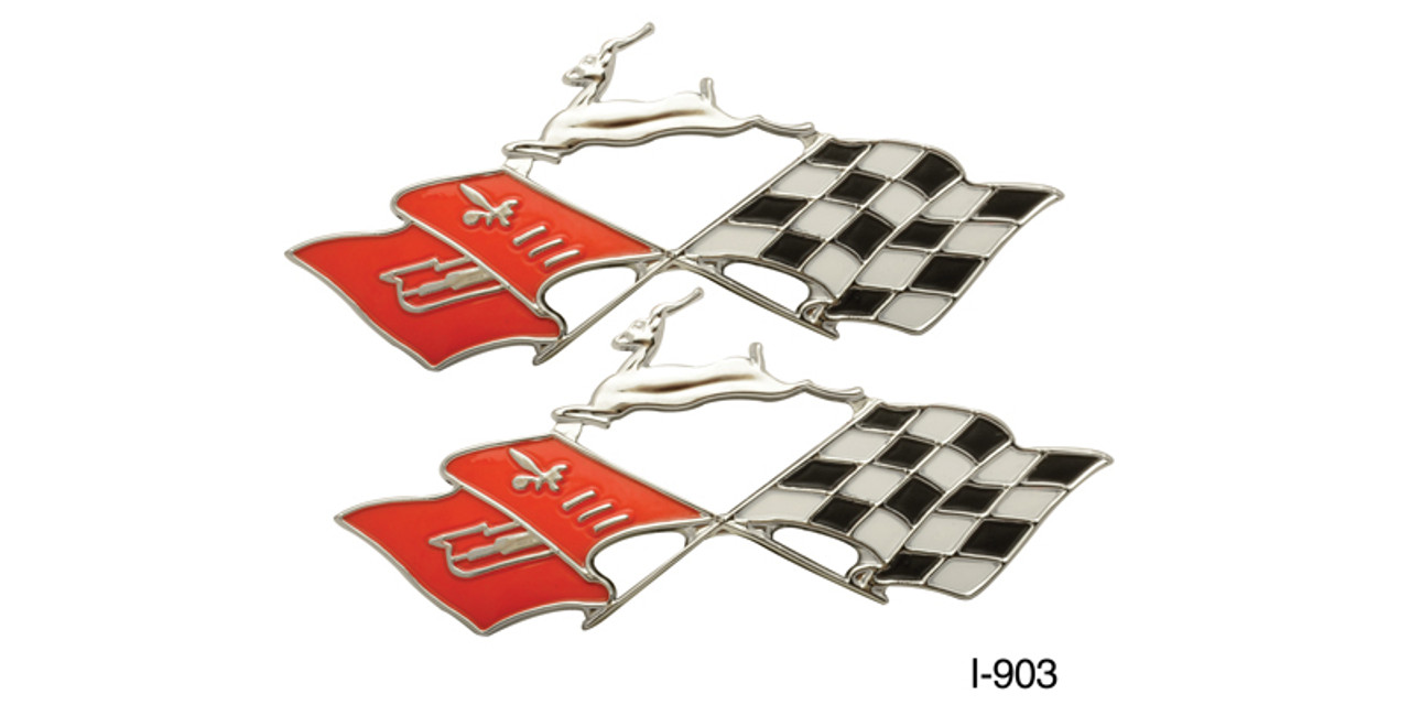 1958 Chevy Impala Quarter Panel Flag Emblems, Pair