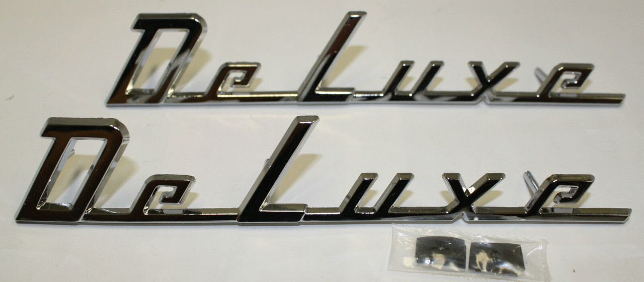 1949-1950 Chevy Car Front Fender Emblems
 "Deluxe",  Pair