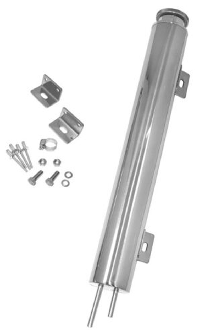 Universal Fit Radiator Overflow Tank 15 inches. Polished Stainless Steel