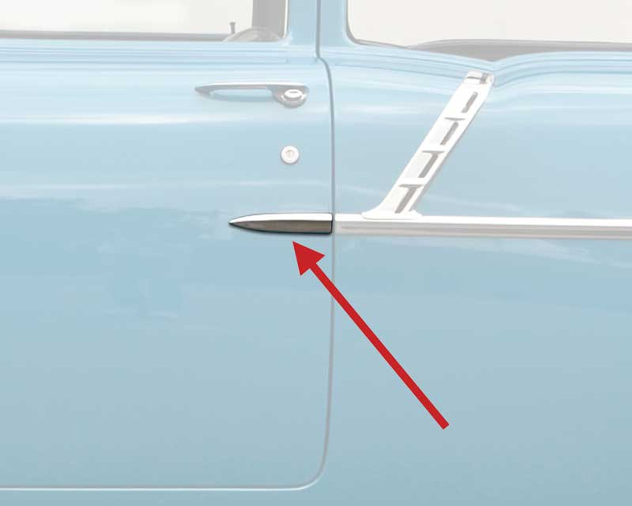 1955 Chevy Car Door Point 210 Side Moulding Driver Side 2 Door Sedan & Wagon