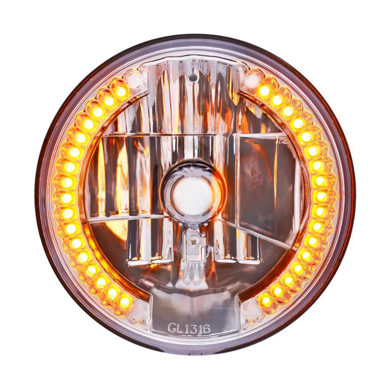 ULTRALIT - 7" CRYSTAL HEADLIGHT WITH 34 AMBER LED POSITION LIGHT.