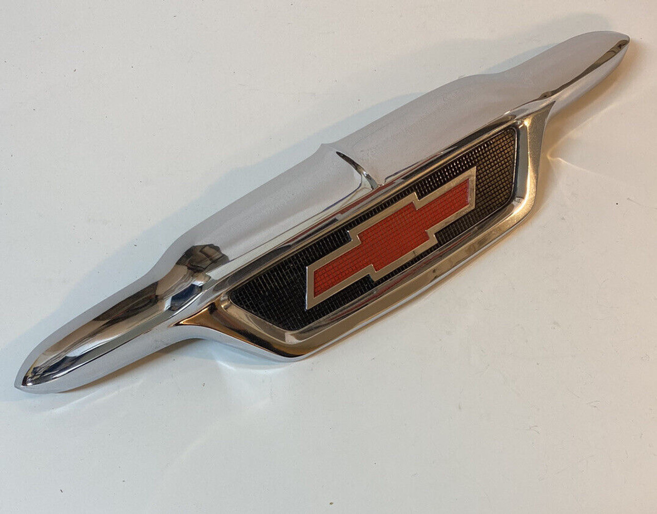 1955 2nd Series Chevy Truck Front Hood Emblem Chrome with Painted Details