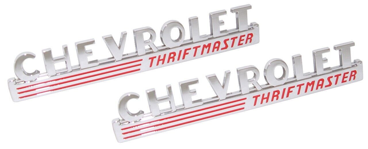 1947-1949 Chevy Truck Hood Side Emblems "Chevrolet ThriftMaster". Pair