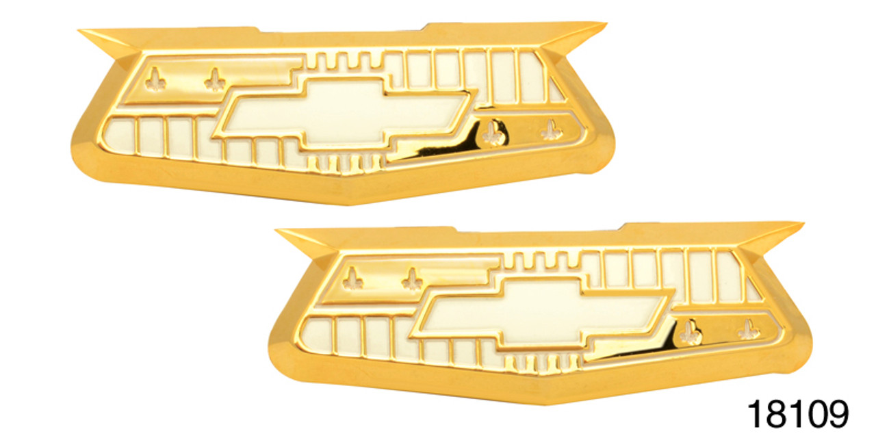 1955-1957 Chevy Bel Air Gold Crest Emblems, Pair, (Good)