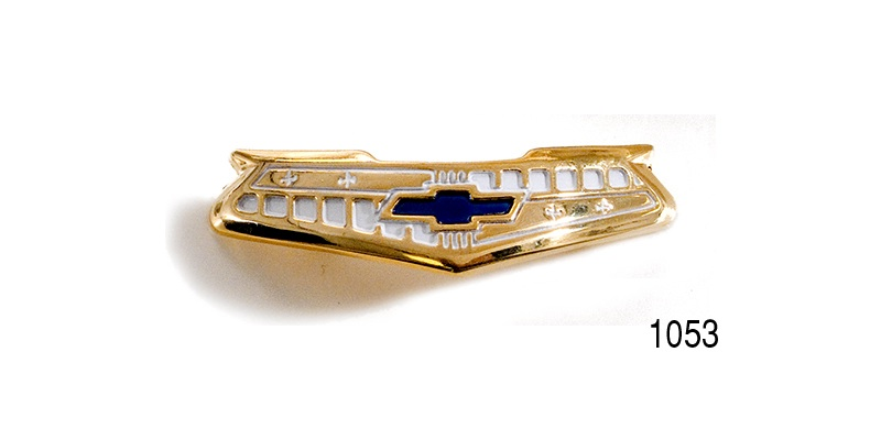 19551956 Chevy Horn Cap Emblem w/ Clips, 6 Cylinder, Bel Air, Gold