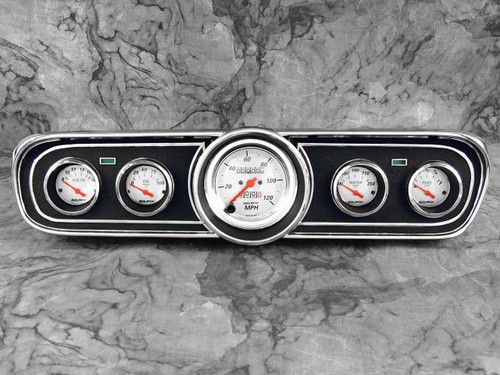 Ford Mustang Billet Aluminum Adapter Panels w/ Auto Meter Arctic White Gauges 1965-66