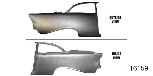 1957 Chevy Full Quarter Panel w/ Window Frame, Passenger Side, 2-Door Sedan