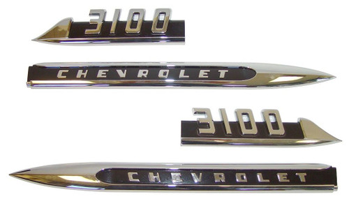 1956 Chevy Truck Fender Side Emblems Chrome "Chevrolet 3100". Set