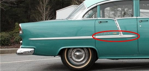1955 Chevy Bel Air Side Moulding, Rear Door, Passenger Side, 4-Door Sedan and Wagon