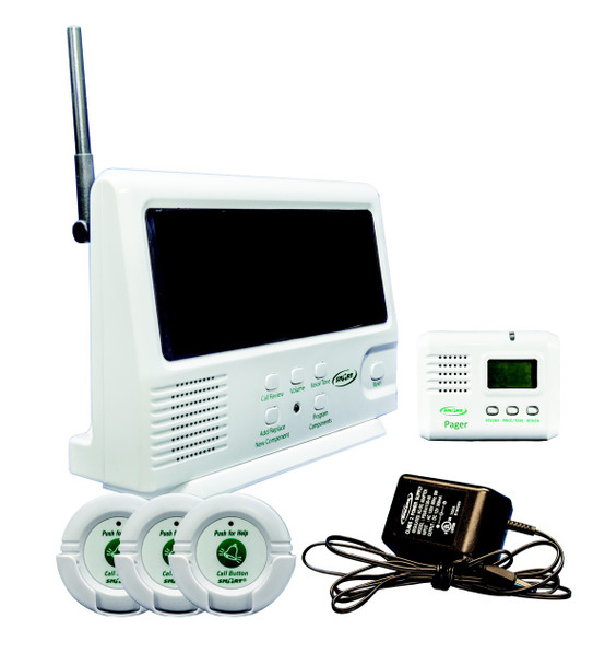 Patient Wireless Central Monitoring System Starter Kit, includes Monitor, 3-Nurse Call Buttons, Pager, and A/C Adapter.  (433-SYS)