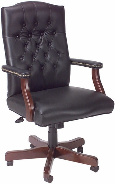 Vinyl Traditional Office Chair with Mahogany Finish [B905] -2