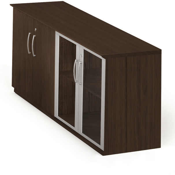 Mayline Medina Low Wall Cabinet, Wood / Glass Doors Mocha [MVLCLDC]-1