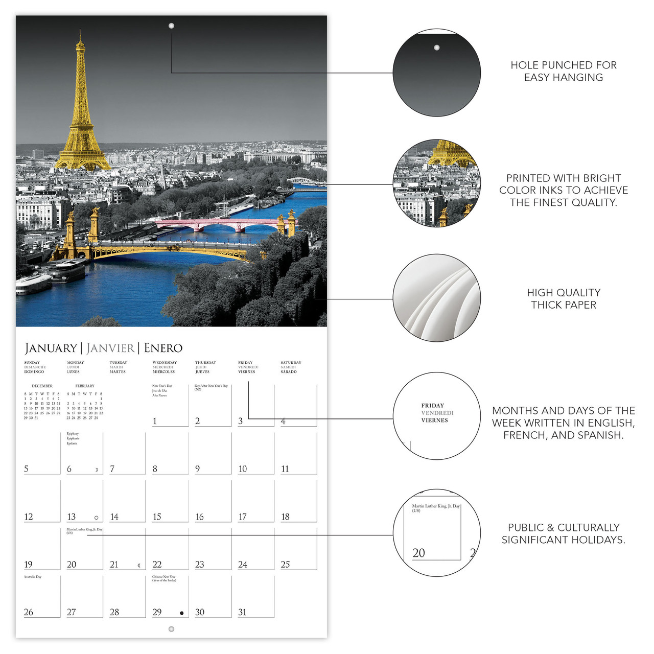 2025 Paris Calendar, Paris Glitz Wall Calendar