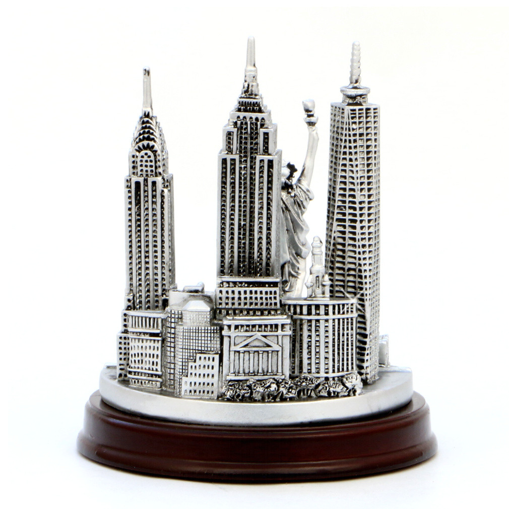 Wooden Base Silver New York City Model 4.5 Inch Souvenirs