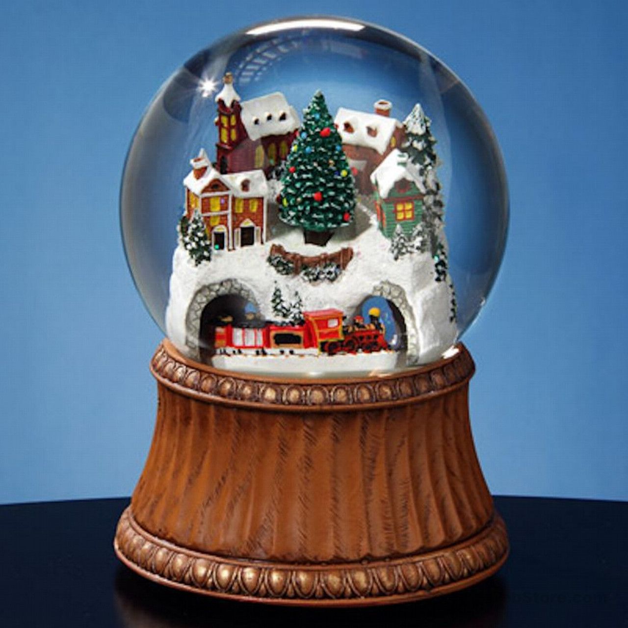 Christmas snow globe with rudolf reindeer by pink pineapple home Train and Mountain Village 120mm Snow Globe