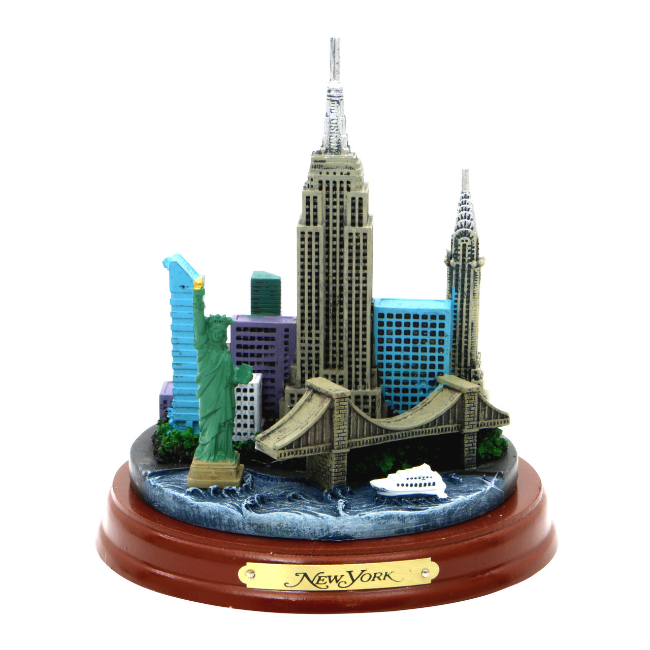 New York Souvenir Metal Plate with Statue of Liberty Manhattan Empire State Building Brooklyn Bridge