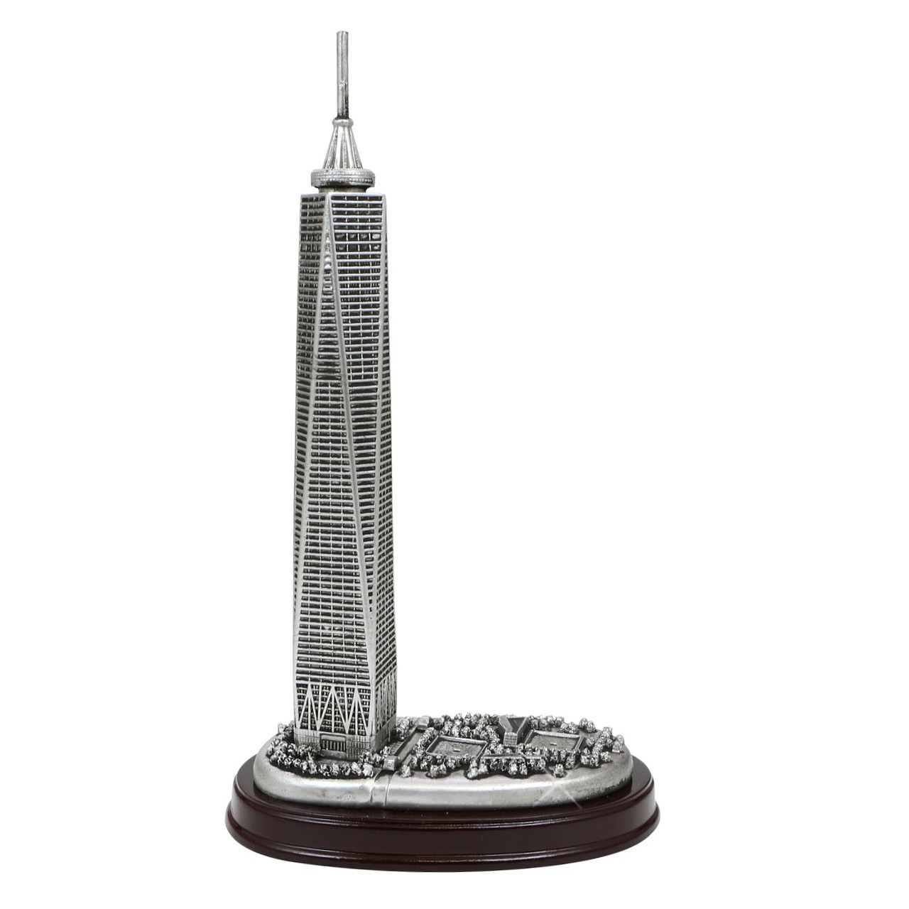 Silver Freedom Tower Model with Wooden Base 8 Inches