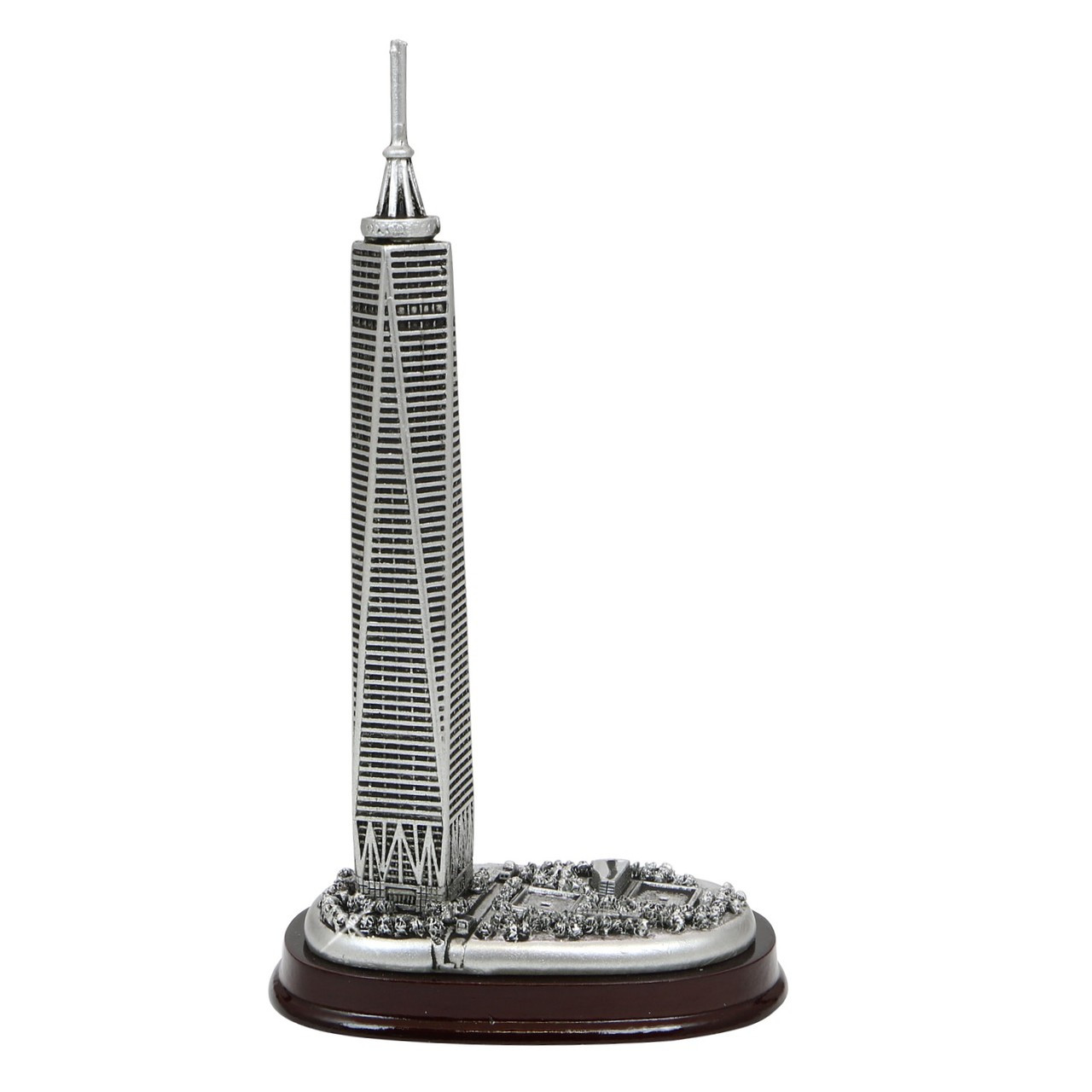 Silver Freedom Tower Model with Wooden Base 6 Inches