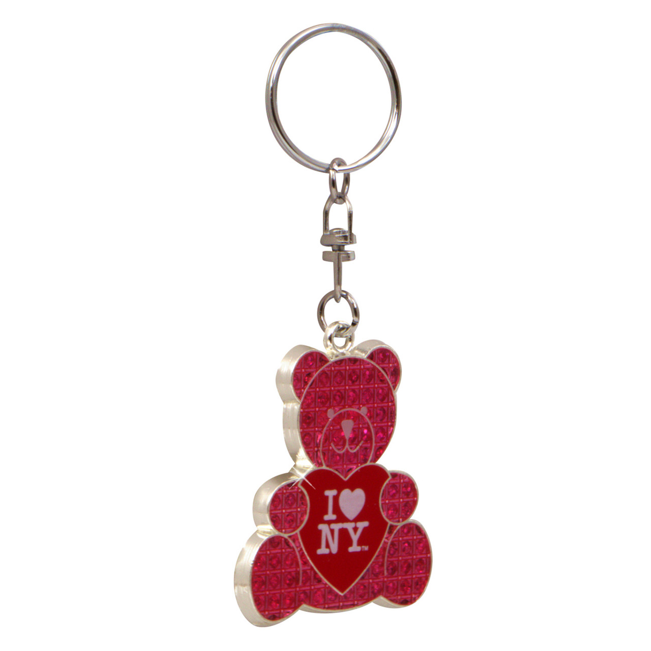 I Love NY Bear Key Chain Pink Gems