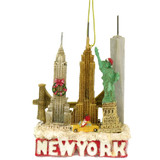 New York City landmark and skyline Christmas ornament with Statue of Liberty, Empire State Building, Chrysler Building, NY Taxi and Brooklyn Bridge