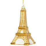 gold Eiffel tower Christmas ornament in glass