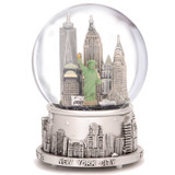 Silver Musical New York City Snow Globe with NYC Skyline