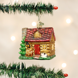 Log Cabin Glass Ornament
