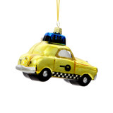 NYC Taxi Santa Glass Ornament