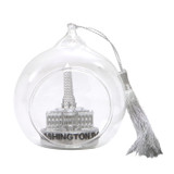 Washington DC Christmas Ornament Glass Ball Silver with White House, US Capitol Building and Washington Monument