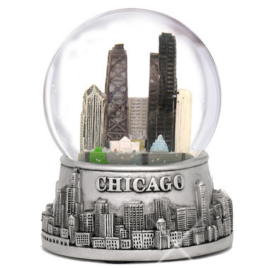 Silver Skyline Musical Chicago Snow Globe