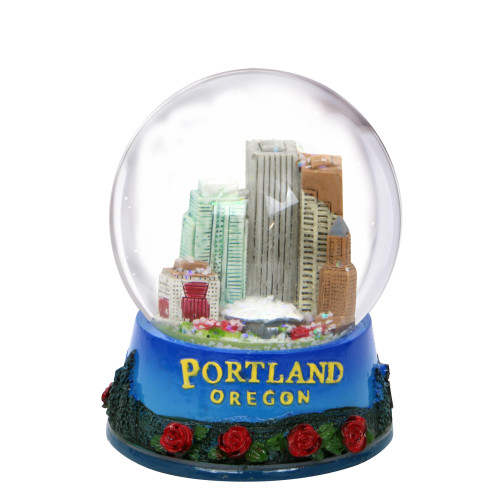 Portland, Oregon Snow Globe scene with skyline and mountains