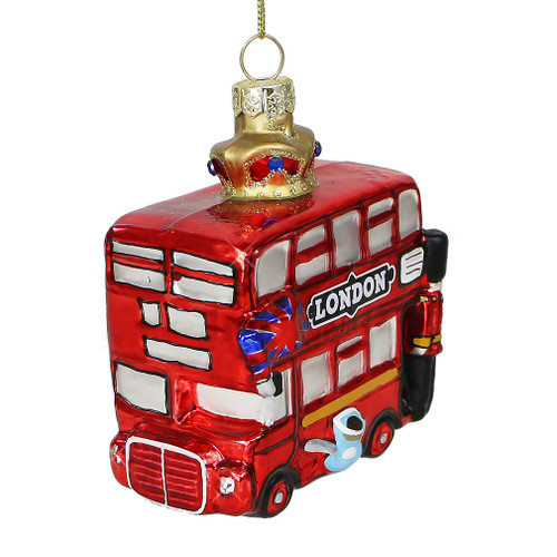 London Double Decker Bus and Crown Glass Ornament