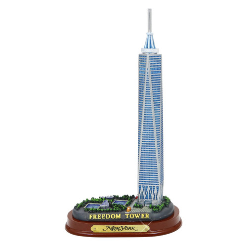 Silver Freedom Tower Model with Wooden Base 8 Inches