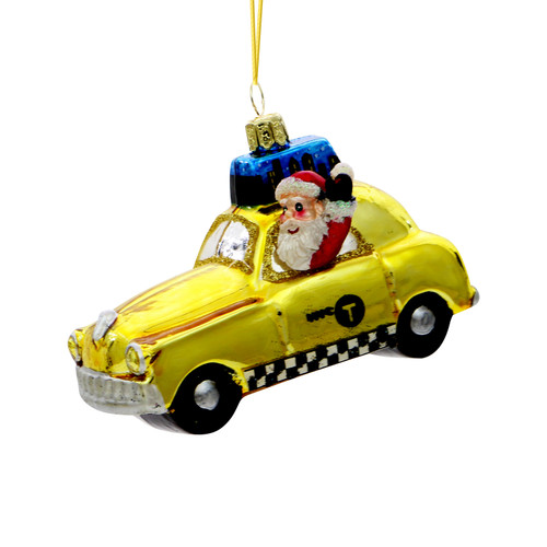 NYC Taxi Santa Glass Ornament