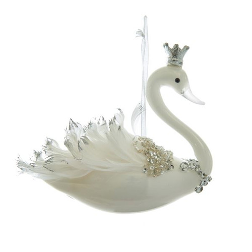 White Swan Christmas Ornament Glass 4 Inches