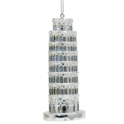 Silver Leaning Tower of Pisa Christmas Ornaments