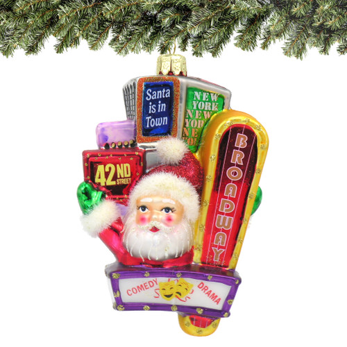 Santa on Broadway Glass Ornament