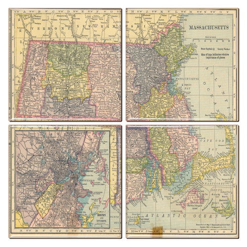 Massachusetts Map Coaster Set of 4