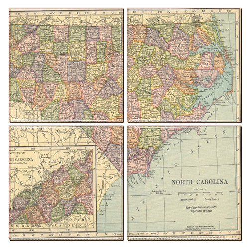 North Carolina Map Coaster Set of 4