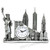 Silver New York Landmarks Clock with Statue of Liberty and Freedom Tower
