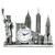 Silver New York Landmarks Clock with Empire State Building and Chrysler Building
