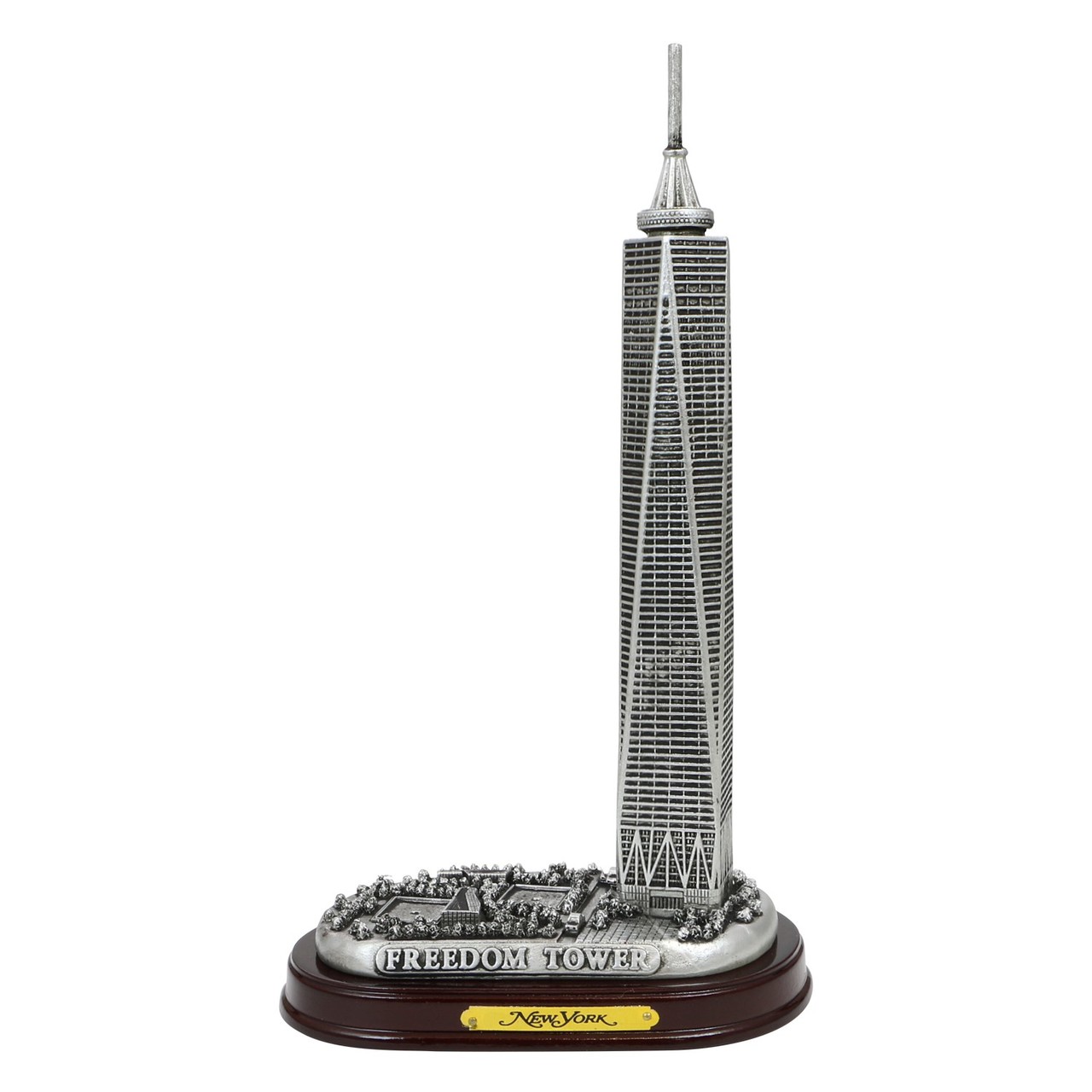 Silver Freedom Tower Model with Wooden Base 8 Inches