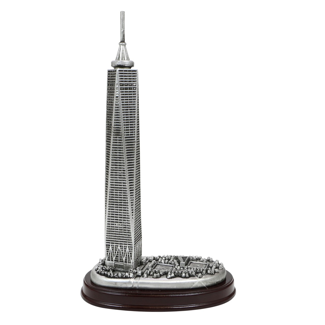 Silver Freedom Tower Model with Wooden Base 8 Inches