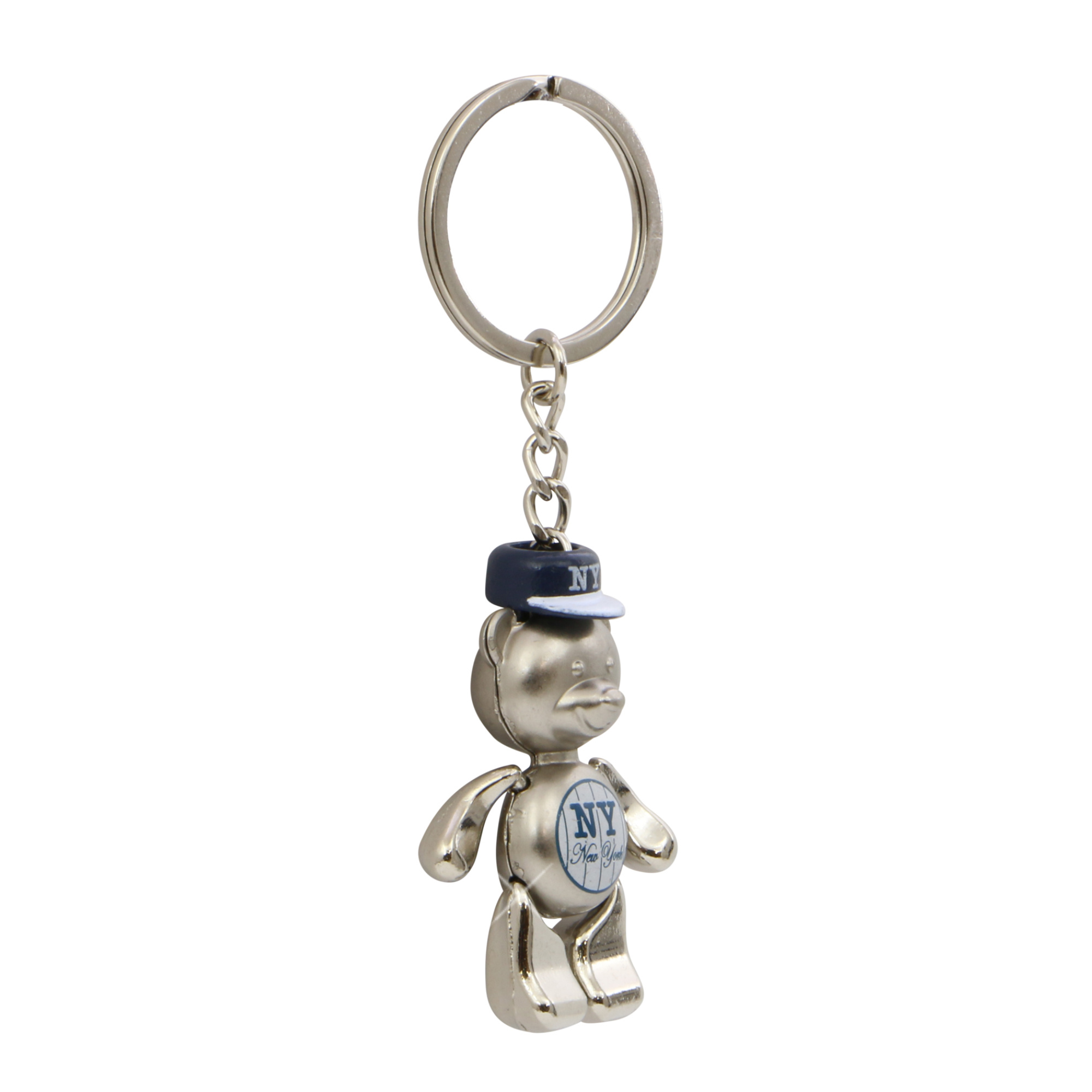 Metal NY Baseball Teddy Bear Key Chain
