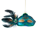Glass Mardi Gras Mask with Peacock Feathers