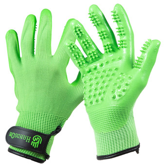 HandsOn Shedding, Bathing and Grooming Gloves - GREEN