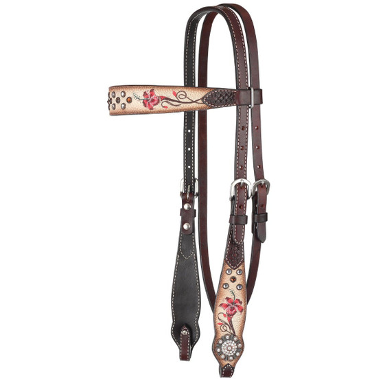 Leather w/ Embroidered Flowers Bridle, Breast Collar & Wither Strap Set